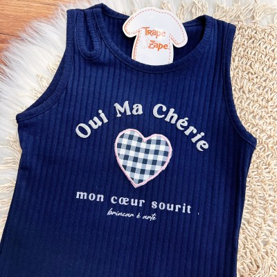  Conj. Regata Oui My Chérie e Short Saia Xadrez - Marinho